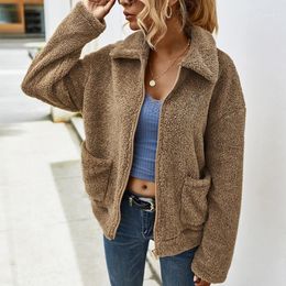 Abrigos Mujer Casual Soild Manga Larga Bolsillo Felpa Tejido Abrigos Mujer Casual Soild Manga Larga Bolsillo Felpa Tejido