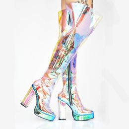 clear knee high boots