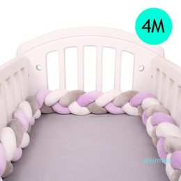 tejido de algodón puro de 4 vueltas Protector de cama para bebé nudo de felpa Protector de bola decoración de cuna decoración de cama para habitación infantil parachoques de 1,5 M 