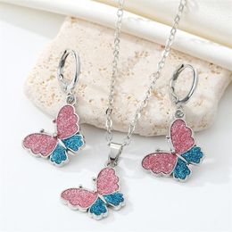 necklace sets for weddings NZ - Pendant Necklaces 1 Set Shiny Butterfly Animal Necklace For Women Gift Cartoon Cute Insect Clavicle Chain Wedding Party Jewelry E840
