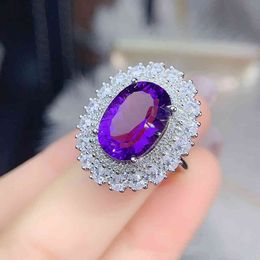 Anillo De Piedra De Color Púrpura Oval De 8x10 Mm Anillo De 