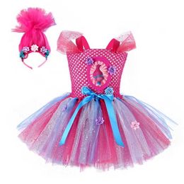 Kids Girls Trolls Casual Dress Sleepwear Halloween Party Cosplay Costume Wig