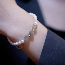 Pulsera De Pareja Encantadora Perla De Piedra Natural De 