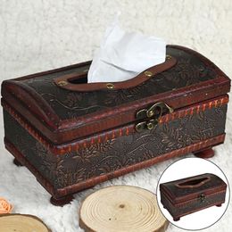 AU Antique Elegant Rectangular Retro Wooden Brown Paper Napkin Tissue Holder