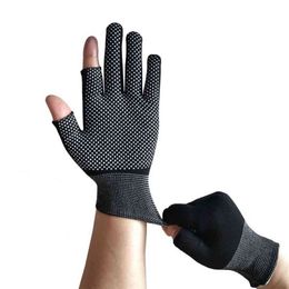 azul Guantes de seda del hielo de equitación verano de los hombres con fugas con dos dedos de protección solar Guantes azul Guantes de seda del hielo de equitación verano de los hombres con fugas con dos dedos de protección solar Guantes
