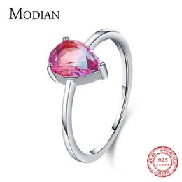 Modian 100% 925 Plata Esterlina Turmalina Anillo Clásico Cz Modian 100% 925 Plata Esterlina Turmalina Anillo Clásico Cz