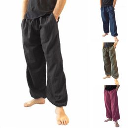 Hommes Casual Coton Lin Baggy yoga plage solides en vrac Pantalons chinois Pantalon