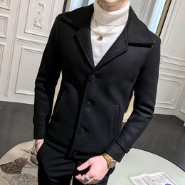 XQS Mens Single Breasted Windbreaker Winter Long Slim Pea Coat XQS Mens Single Breasted Windbreaker Winter Long Slim Pea Coat