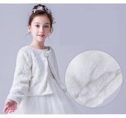 SNS311-New White Faux Fur Long Sleeves Communion Flower Girl Jacket size 8-16.