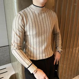 BU2H Men Solid Cable Knitted Turtleneck Slim Fit Pullover Sweater 