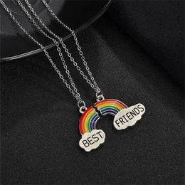2 Pcs\Set Rainbow Shape Pendants Best Friends Silver Chain Necklaces Beautiful 