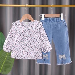 Traje Para Niños Tops Con Cuello De Muñeca De Encaje Pantalo Traje Para Niños Tops Con Cuello De Muñeca De Encaje Pantalo