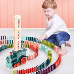 Juego de bloques de tren Domino Juego de bloques de tren dominó de 80 piezas juego de dominó de bloques de juguete de construcción y apilamiento Para juguetes de 2 a 7 años regalos creativos para ni