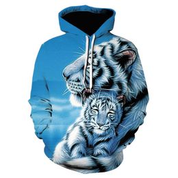 Swimming Tiger Hoodies 3D Men Women Sweatshirt Print Pullover Autumn Tracksuit 