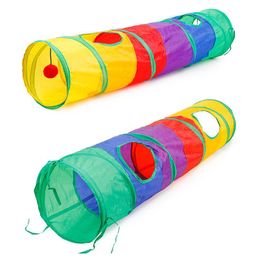 play tunnels NZ - Cat Beds & Furniture Funny Pet Tunnel Play Rainbown Brown Foldable 2 Holes Kitten Toy Bulk Toys Cave 115x25CM