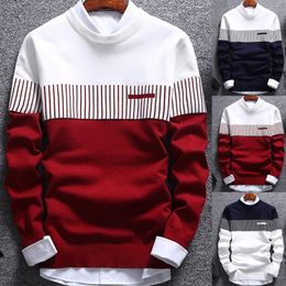 Hajotrawa Mens Long Sleeve Knitwear Casual Jumper Pullover Color Block Sweater