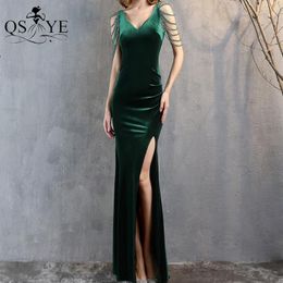 new sexy prom dress spaghetti strap bandage back deep v neck side split green