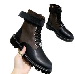 Botines De Mujer Botas De Otoño De Cuero Plano Pearl Round T Botines De Mujer Botas De Otoño De Cuero Plano Pearl Round T