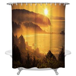 Juego de cortina de ducha de tela de baño de puesta de sol de playa costera náutica del océano con cortina de gancho foto Juego de cortina de ducha de tela de baño de puesta de sol de playa costera náutica del océano con cortina de gancho foto