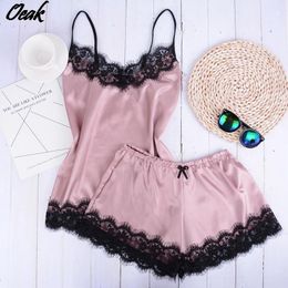 pantalones cortos con cordón Las mujeres encaje costura ropa de dormir traje camisola sin espalda pantalones cortos con cordón Las mujeres encaje costura ropa de dormir traje camisola sin espalda