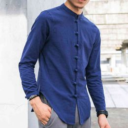 Camisa de lino estilo chino talla grande 4XL5XL hombres #dark blue 
