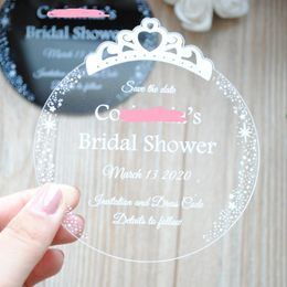 Customized 5X7inch 50pcs per lot dress shape Clear Acrylic Bridal shower Invitation Card Acrylic Invitations 