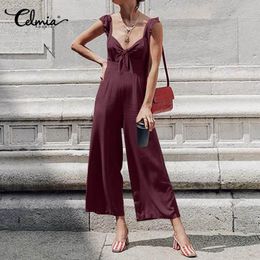 WEUIE Womens Jumpsuits Casual Striped Sleeveless High Waist Wide Leg Playsuit Rompers Pants Outfit Overalls 