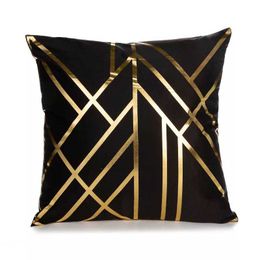 Funda de almohada cojín de felpa con estampado de plumas doradas Negro Funda de almohada cojín de felpa con estampado de plumas doradas Negro