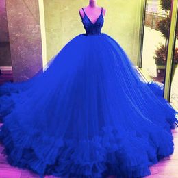 blue puffy prom dress