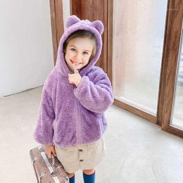 Baby Boys Girls Toddler Hooded Jacket Fleece Hoodie Winter Warm Solid Color Coat Cute Bear Ear Sweater Thick Clothes 