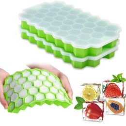 Waben Silikon Flexible Eiswürfel Tablett Hexagonal Würfel mit Deckel 37 Gitter
