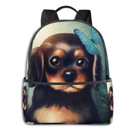 Happy Chihuahua Dog Butterflies Print Laptop Backpack High School Bookbag Casual Travel Daypack 