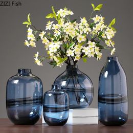Vase Ceramic Color : Blue Blue Green Gray Decorative 20CM High Flower Arrangement Living Room Dining Table Desktop Decor 