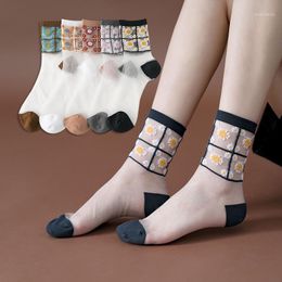 Women Thin Transparent Socks Star Moon Mesh Tulle Socks Fashion Mid Tube Socks