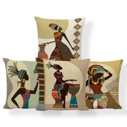 Cartoon Fashion African Lady Sofa Pillows Cases Africa Symbols Cushion Cover 