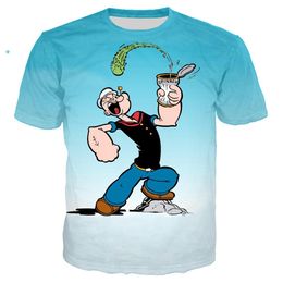 Toptan satış 2020 Yeni Komik Popeye T Gömlek 3D Baskı Erkekler / Kadınlar Yaz Streetwear T-shirt Erkekler Punk Crewneck Tshirt Giysiler Boy Tops 5XL