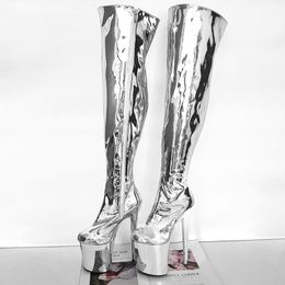Magic Super High Heel Gold Metal Stiletto Heel Platform Lace Zip Knee-High Boots