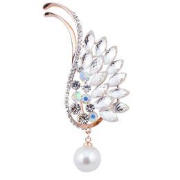 YYOGG Brooch Copper Micro-Inlaid Zircon Pierced Feather Wings Pearl Brooch Pin Personalized Clothing Women 