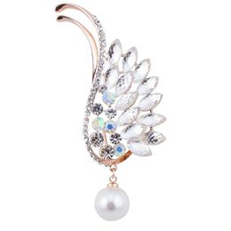 YYOGG Brooch Copper Micro-Inlaid Zircon Pierced Feather Wings Pearl Brooch Pin Personalized Clothing Women YYOGG Brooch Copper Micro-Inlaid Zircon Pierced Feather Wings Pearl Brooch Pin Personalized Clothing Women