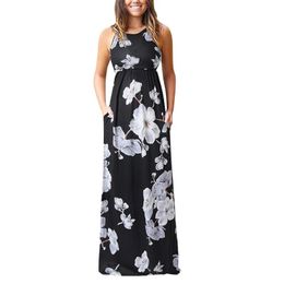 Vestido de mujer verano Casual sin mangas Halter sólido playa vestido largo cuello redondo Sling moda playa ropa más tamaño 5XL #Brown Vestido de mujer verano Casual sin mangas Halter sólido playa vestido largo cuello redondo Sling moda playa ropa más tamaño 5XL #Brown