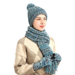 Bufandas Gorro de invierno Crochet sombrero Botón Chal De Punto Guantes Bufanda Sombrero Conjunto