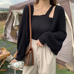 Chic Women Loose V Neck Knitted Sweater Pullover Lantern Sleeve Hollow Coat DD