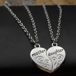 2PC Heart Mother Daughter Mom Girls Crystal Pendant Necklace Family Women Gifts 