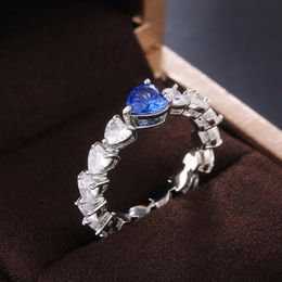 Lujo Crystal Blue Stone Ring Clásico Plata Delgada Anillo De 