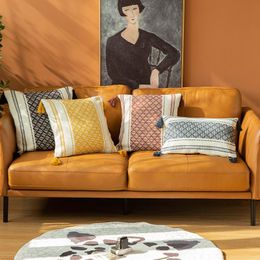 2Pcs Orange Cushion Covers Pillow Shell Jacquard Striped Sofa Home Decor 50x50cm