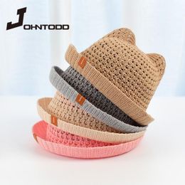 Sombrero de paja para bebé,decoración de orejas de gato pa Sombrero de paja para bebé,decoración de orejas de gato pa