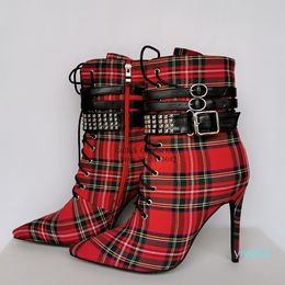 red plaid booties