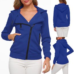 JLTPH Women Fashion Oblique Zipper Hoodies Sweatshirt Long Sleeve Warm Winter Casual Solid Color Jacket Outwear 
