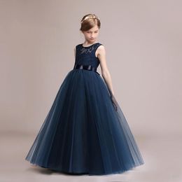 cheapest girls dresses Australia - Cheapest A Line Flower Girls' Dresses Lace Jewel Neck Tulle Kids Long Gowns for Birthday Party Dress