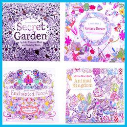 Adult Coloring Books 4 Designs Secret Garden Animal Kingdom Fantasy Dream And Enchanted Forest 24 Pages Kids Painting Colouring